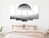 Foggy Mountains Canvas Print // Mountains With Mirrored Circle In The Sky // Silent Misty Mountains Wall Art // Black and White Mountains