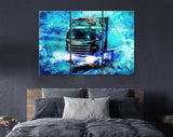 Truck Canvas Print // Modern High Speed Truck With Trailer in Motion With Technology Lights Background // Logistic & Transportation