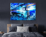 Night Truck Canvas Print // Modern High Speed Truck With Trailer in Motion With Technology Lights Background // Logistic & Transportation