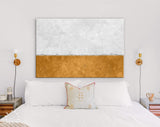 Two Sections Wall Canvas Print // White and Marigold Rustic Paint Wall With Two Sections of Different Colours // Two-tone Wall Decor