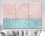 Two Sections Wall Canvas Print // Pink and Blue Rustic Paint Wall With Two Sections of Different Colours // Two-tone Wall Decor