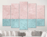 Two Sections Wall Canvas Print // Pink and Blue Rustic Paint Wall With Two Sections of Different Colours // Two-tone Wall Decor