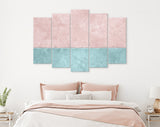 Two Sections Wall Canvas Print // Pink and Blue Rustic Paint Wall With Two Sections of Different Colours // Two-tone Wall Decor