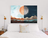 Day and Night Canvas Print // Sun and Moon Western Desert Landscape Wall Art // Boho Dune Print // Modern Abstract Canvas Wall Art