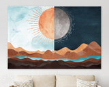 Sun and Moon Canvas Print // Day and Night Western Desert Landscape Wall Art // Boho Dune Print // Modern Abstract Canvas Wall Art