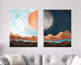 Sun and Moon Canvas Print // Day and Night Western Desert Landscape Wall Art // Boho Dune Print // 2 Piece Wall Art Set