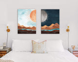 Sun and Moon Canvas Print // Day and Night Western Desert Landscape Wall Art // Boho Dune Print // 2 Piece Wall Art Set