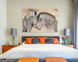 Zebras in Love Canvas Print // Couple of Zebras Wall Art // Zebra Wall Decor Love Wall Art // Cuddles Between Two Zebras // Animals in Love