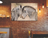 Zebras in Love Canvas Print // Couple of Zebras Wall Art // Zebra Wall Decor Love Wall Art // Cuddles Between Two Zebras // Animals in Love