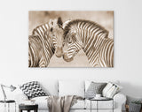 Zebras in Love Canvas Print // Sepia Wall Art // Couple of Zebras Print // Zebra Wall Decor // Cuddles Between Two Zebras // Animals in Love