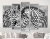 Zebras in Love Shadow Overlay Canvas Print // Black & White Couple of Zebras Wall Art // Cuddles Between Two Zebras // Animals in Love