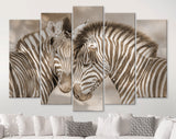 Zebras in Love Sepia Shadow Overlay Canvas Print // Zebra White Wood Background Canvas Print // Cuddles Between Two Zebras / Animals in Love