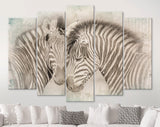 Vintage Zebras in Love Canvas Print // Cuddles Between Two Zebras Old Wall Background Canvas Print // Vintage Wall Art // Animals in Love