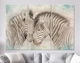 Vintage Zebras in Love Canvas Print // Cuddles Between Two Zebras Old Wall Background Canvas Print // Vintage Wall Art // Animals in Love