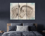 Vintage Zebras in Love Canvas Print // Cuddles Between Two Zebras Old Wall Background Canvas Print // Vintage Wall Art // Animals in Love