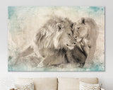 Vintage Lions in Love Canvas Print // Lions Old Wall Background Canvas Print // Vintage Wall Decor // Couple of Lions Wall Art