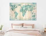 World Map Watercolour Canvas Print // World map Ink Watercolour Painting On A Rustic Wall Background Canvas Print// World Map Wall Art