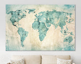 World Map Watercolour Canvas Print // World map Ink Watercolour Painting On A Rustic Wall Background Canvas Print// World Map Wall Art