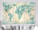 World Map Watercolour Canvas Print // World map Ink Watercolour Painting On A Rustic Wall Background Canvas Print// World Map Wall Art