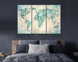 World Map Watercolour Canvas Print // World map Ink Watercolour Painting On A Rustic Wall Background Canvas Print// World Map Wall Art