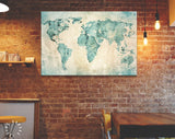 World Map Watercolour Canvas Print // World map Ink Watercolour Painting On A Rustic Wall Background Canvas Print// World Map Wall Art