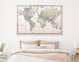 Old World Map Canvas Print Original Hand Coloured Map Of The World On Mercator Projection c. 1860 The Countries Are Named As They Were Then