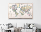 Old World Map Canvas Print Original Hand Coloured Map Of The World On Mercator Projection c. 1860 The Countries Are Named As They Were Then