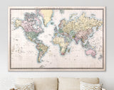 Old World Map Canvas Print Original Hand Coloured Map Of The World On Mercator Projection c. 1860 The Countries Are Named As They Were Then