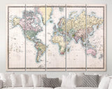 Old World Map Canvas Print Original Hand Coloured Map Of The World On Mercator Projection c. 1860 The Countries Are Named As They Were Then