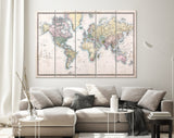 Old World Map Canvas Print Original Hand Coloured Map Of The World On Mercator Projection c. 1860 The Countries Are Named As They Were Then