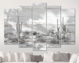 Arizona Desert Shadow Wood Texture Black & White Canvas Print // The Four Peaks and Saguaros // Central Arizona Desert