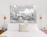 Arizona Desert Shadow Wood Texture Black & White Canvas Print // The Four Peaks and Saguaros // Central Arizona Desert