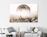 Foggy Forest Sepia Canvas Print // Magic Forest With Mirrored Circle In The Sky // Silent Misty Forest Wall Art // Sepia Forest Canvas