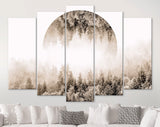 Foggy Forest Sepia Canvas Print // Magic Forest With Mirrored Circle In The Sky // Silent Misty Forest Wall Art // Sepia Forest Canvas