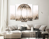 Foggy Forest Sepia Canvas Print // Magic Forest With Mirrored Circle In The Sky // Silent Misty Forest Wall Art // Sepia Forest Canvas