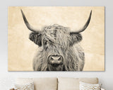 Vintage Highland Cow Canvas Print // Highland Cow Concrete Wall Texture Background Canvas Print // Vintage Wall Art // Farmhouse Wall Decor