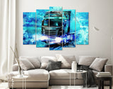 Truck Canvas Print // Modern High Speed Truck With Trailer in Motion With Technology Lights Background // Logistic & Transportation