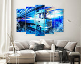 Night Truck Canvas Print // Modern High Speed Truck With Trailer in Motion With Technology Lights Background // Logistic & Transportation