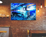 Night Truck Canvas Print // Modern High Speed Truck With Trailer in Motion With Technology Lights Background // Logistic & Transportation