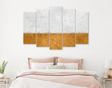 Two Sections Wall Canvas Print // White and Marigold Rustic Paint Wall With Two Sections of Different Colours // Two-tone Wall Decor