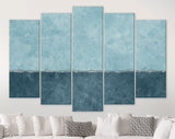 Two Sections Wall Canvas Print // Shades of Blue Rustic Paint Wall With Two Sections of Different Colours // Two-tone Wall Decor