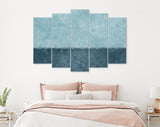 Two Sections Wall Canvas Print // Shades of Blue Rustic Paint Wall With Two Sections of Different Colours // Two-tone Wall Decor