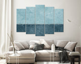 Two Sections Wall Canvas Print // Shades of Blue Rustic Paint Wall With Two Sections of Different Colours // Two-tone Wall Decor