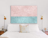 Two Sections Wall Canvas Print // Pink and Blue Rustic Paint Wall With Two Sections of Different Colours // Two-tone Wall Decor