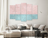 Two Sections Wall Canvas Print // Pink and Blue Rustic Paint Wall With Two Sections of Different Colours // Two-tone Wall Decor