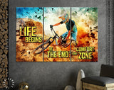 Downhill Canvas Print // Life Begins At The End Of Your Comfort Zone // MTB Mountain Biking Dusty Aggressive Turns Downhill Riding