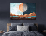 Sun and Moon Canvas Print // Day and Night Western Desert Landscape Wall Art // Boho Dune Print // Modern Abstract Canvas Wall Art