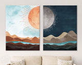 Day and Night Canvas Print // Sun and Moon Western Desert Landscape Wall Art // Boho Dune Print // 2 Piece Wall Art Set