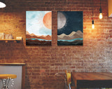 Day and Night Canvas Print // Sun and Moon Western Desert Landscape Wall Art // Boho Dune Print // 2 Piece Wall Art Set