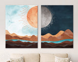 Sun and Moon Canvas Print // Day and Night Western Desert Landscape Wall Art // Boho Dune Print // 2 Piece Wall Art Set